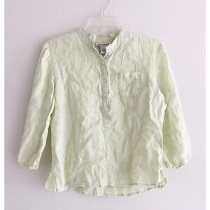 Alexandrea Barlett | Linen Popover Blouse Womens L Large Green 3/4 Sleeves